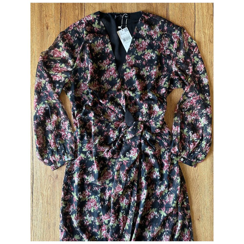 Mango Floral Print Knot Midi Dress Size Large NWT